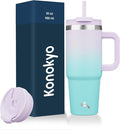 Konokyo 30 oz Tumbler with Handle and 2 Straws,2 in 1 Lid Insulated Water Bottle Stainless Steel Travel Coffee Mug,Lavender Green by Konokyo