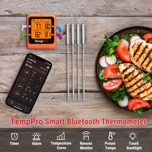 TempPro TempSync 650ft Bluetooth Meat Thermometer with 4 Color-Coded Probes - Image 4