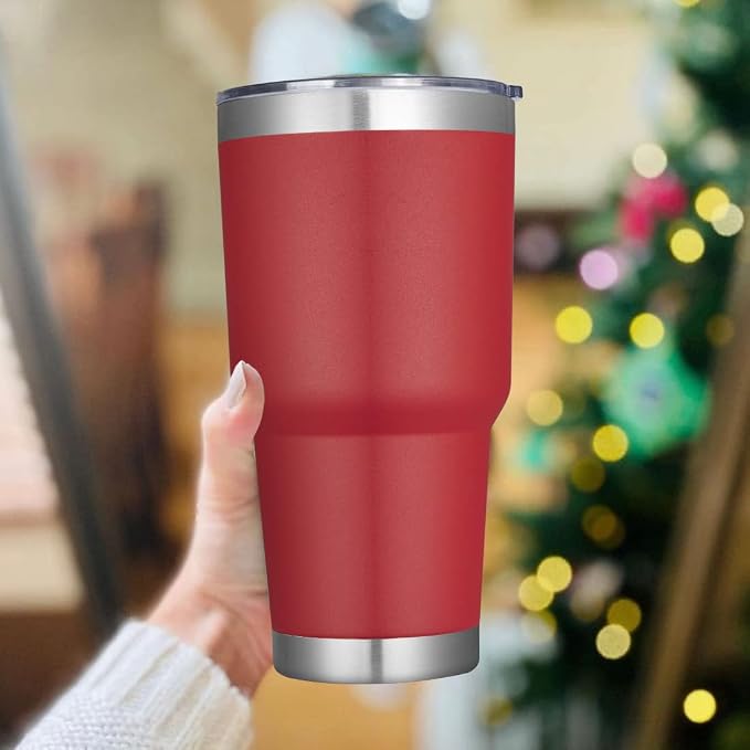 DOMICARE 30 oz Tumbler with Lid and Straw, Stainless Steel Tumblers Bulk, Insulated Vacuum Double Wall Travel Coffee Mug, Durable Powder Coated Tumbler Cup (Red, 1) - Image 6