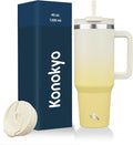 Konokyo 40 oz Tumbler with Handle and 2 Straws,2 in 1 Lid Insulated Water Bottle Stainless Steel Travel Coffee Mug,Lemon by Konokyo