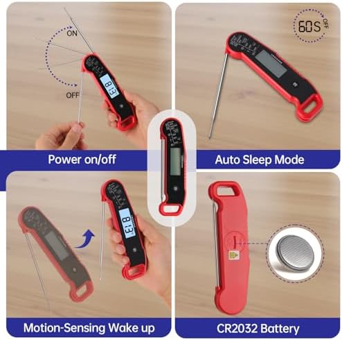 Lonicera Instant-Read Meat Thermometer, 1-Second, ±0.5°F Accuracy, Red - Image 5