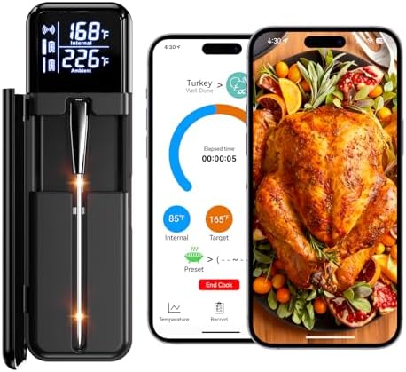 Wireless Smart Meat Thermometer Digital, Bluetooth, for Grill & Oven, Black by SMNQIUA
