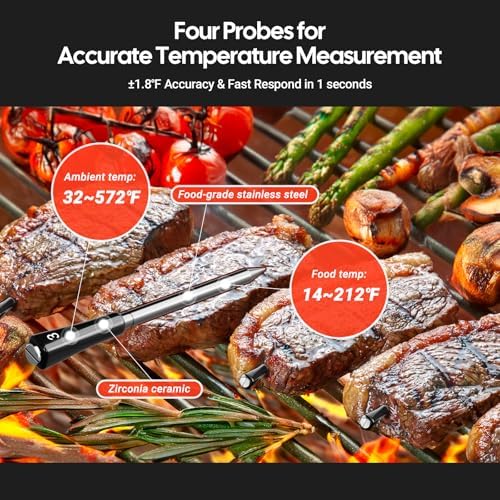 INKBIRD WiFi Wireless Meat Thermometer with 360°Readable LCD Standalone Base，4 Probes Digital Food Meat Thermometer with Remote Control for BBQ, Grill, Oven, Smoker, Rotisserie, Kitchen - Image 3