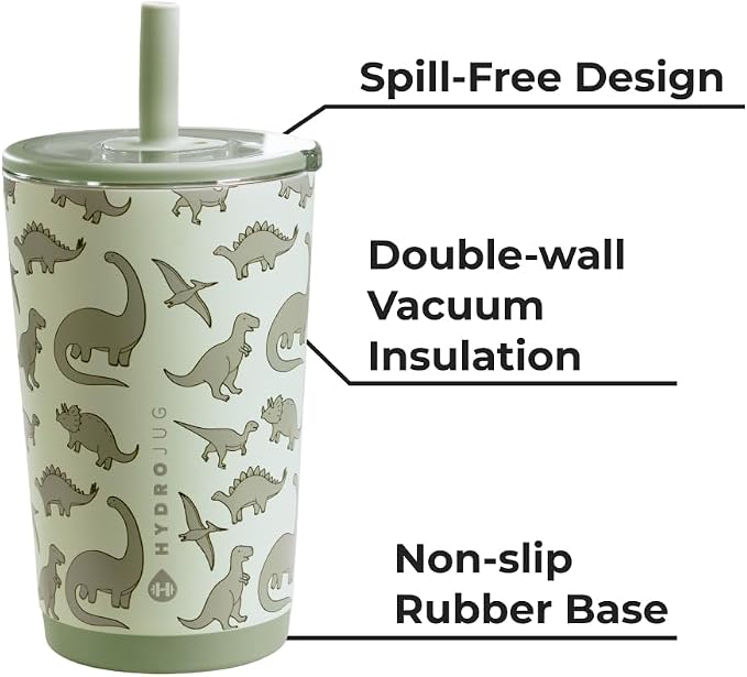 HydroJug Everyday Tumbler 14 oz – Ceramic-Lined Insulated Tumbler with Straw and Soft-Touch Lid, Cup Holder Friendly, Double-Wall Vacuum Insulation, Reusable Travel Cup – Dinosaur - Image 5