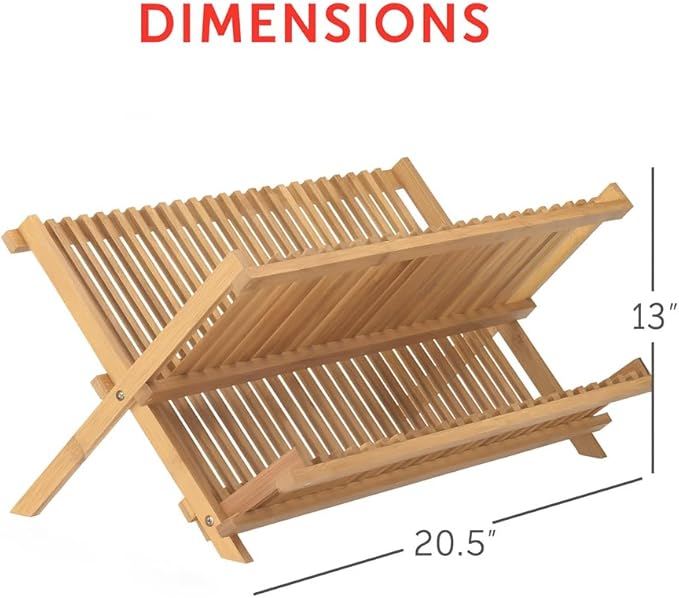 HIC Kitchen Bamboo Folding Dish Drying Rack, 20.5 x 13-Inches - Image 6