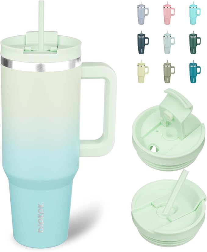 BJPKPK 40 oz Insulated Tumbler With Lid And Straw Stainless Steel Tumblers Cup With Handle For Women And Men,Mint by BJPKPK