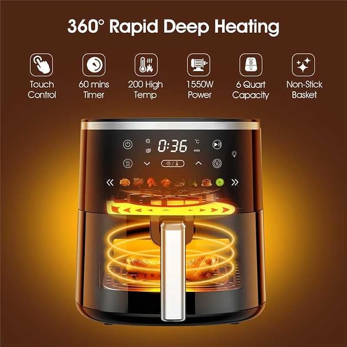 Digital Air Fryer with Window, 6 Qt, 1550W, 8 Presets, Timer and Temperature Control - Image 5
