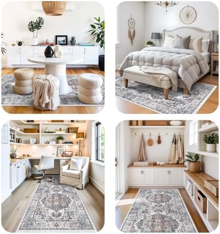 4x10 Washable Hallway Runner Rug: Oriental Living Room Entry Extra Wide Area Rug Ultra Soft Non Slip Runners for Kitchen Dining Room Stain Resistant Low Pile Floor Mat for Bathroom Bedroom(Brick,4x10) - Image 4