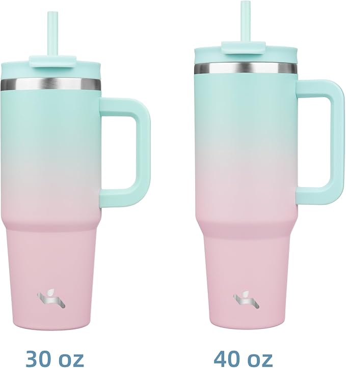 Konokyo 40 oz Tumbler with Handle and 2 Straws,2 in 1 Lid Insulated Water Bottle Stainless Steel Travel Coffee Mug,Gum - Image 3