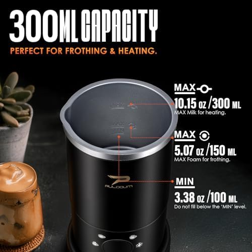 Electric Milk Frother and Steamer - 4-in-1 Automatic Coffee Steamer Frother with 10.5OZ (300ML) Capacity, Warm and Cold Foam Maker for Coffee, Latte, Cappuccino, Macchiato, and Hot Chocolate (Black) - Image 3