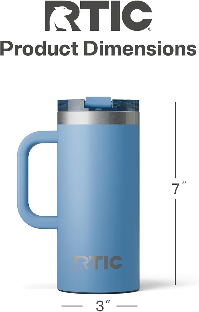 RTIC 20oz Road Trip Travel Mug with Lid and Handle, Insulated, Stainless Steel, Metal, Double Wall Vacuum-Insulation, Ceramic Lined, Portable Coffee, Tea Cup for Hot and Cold Drink, Denim - Image 5