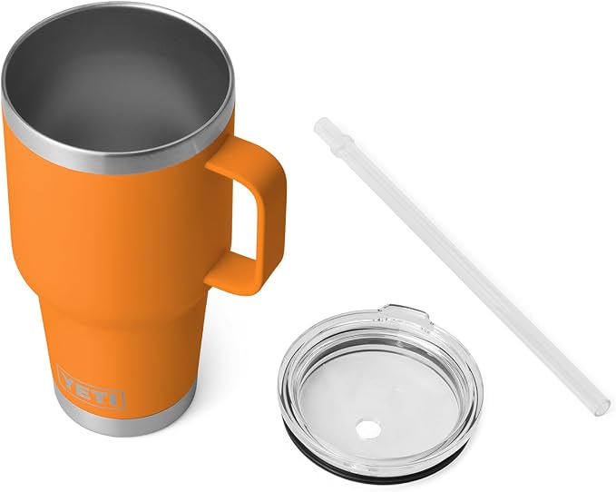 YETI Rambler 35 oz Tumbler with Handle and Straw Lid, Travel Mug Water Tumbler, Vacuum Insulated Cup with Handle, Stainless Steel, King Crab - Image 4