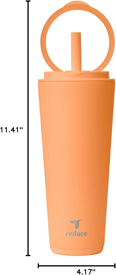REDUCE Halo 32 oz Stainless Steel Vacuum Insulated Tumbler - Spill Proof Travel Mug with Flip Handle Lid - Keeps Drinks Cold for 32 Hrs - Dishwasher Safe - Cupholder Friendly - Papaya - Image 9