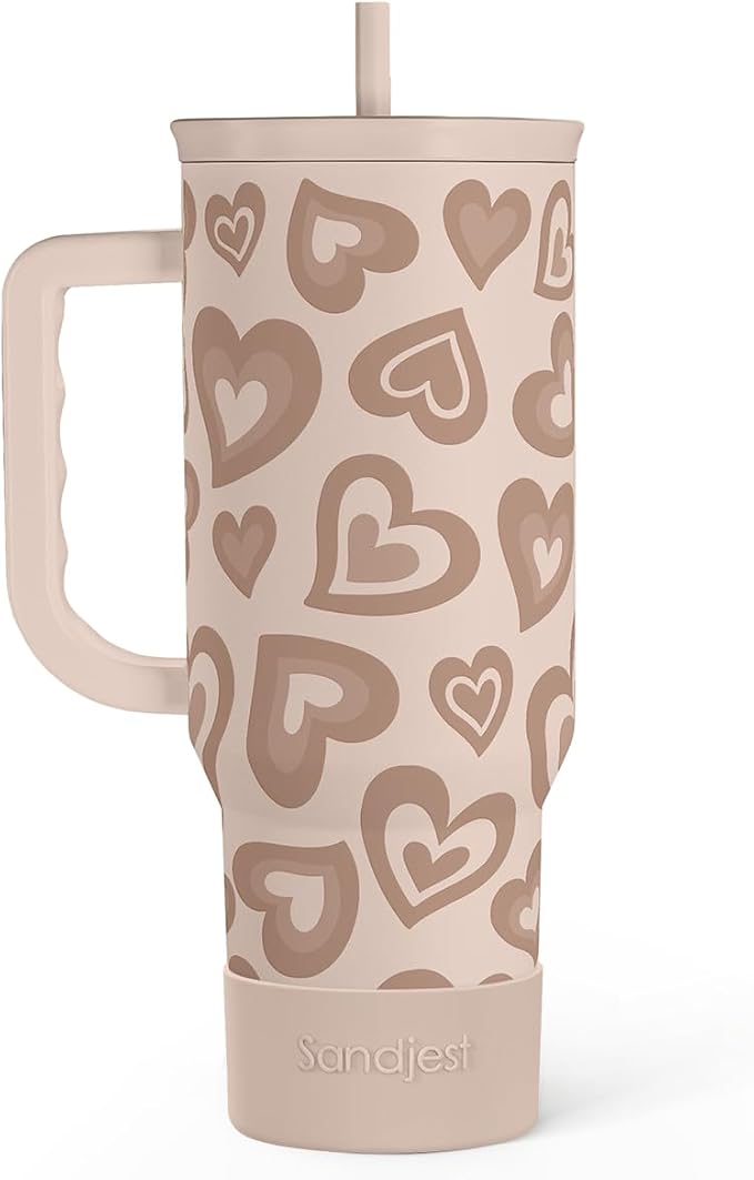 SANDJEST Heart Tumbler with Handle and Straw 40oz – Stainless Sleel Slider Tumbler Travel Coffee Mug for Women - Gift Idea for Birthday Christmas Valentine's Day by SANDJEST