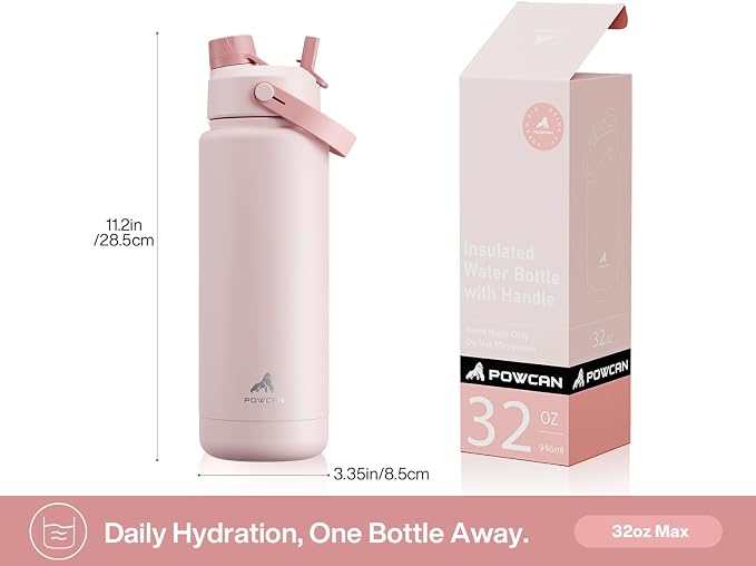 POWCAN 40 oz Insulated Water Bottle with 2-in-1 Straw and Spout Lid, Keep Cold 24H, Leak-Proof, BPA-Free, Double Wall Stainless Steel Water Bottle for Sports, Gym, Travel, Gift, Holiday (Rosy Bouquet) - Image 6