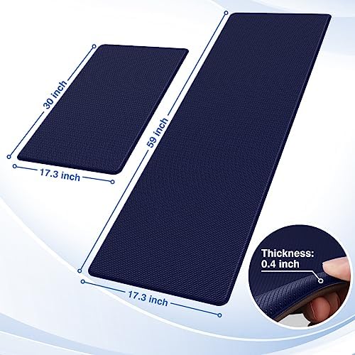 StepRite Kitchen Mats for Floor, 2-Piece Anti-Fatigue Kitchen Rugs, Blue - Image 2