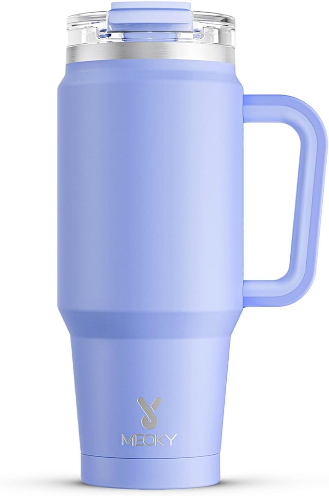 Meoky 32 oz Tumbler with Handle, Insulated Tumbler with Lid and Straw, Stainless Steel Travel Mug, Keeps Cold for 24 Hours, 100% Leak Proof, Fits in Car Cup Holder (Lilac) by MEOKY