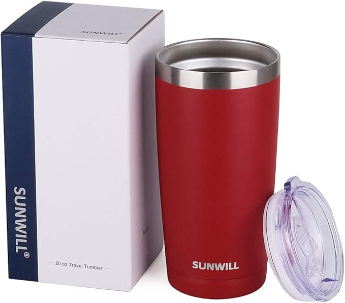 SUNWILL Travel Coffee Tumbler 20 oz, Insulated Mug with Lid, Stainless Steel Cup for Hot and Cold Drinks, Powder Coated Wine Red - Image 5