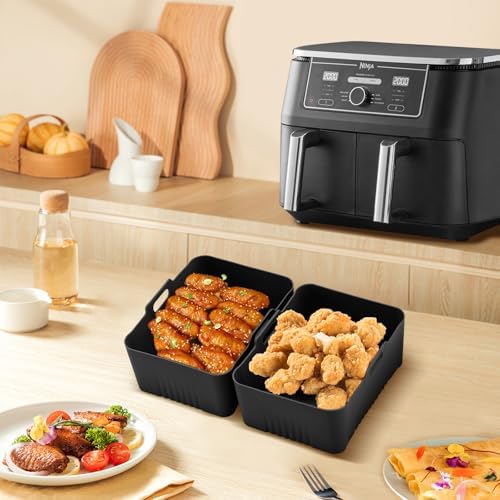 LYHOLKEER Silicone Air Fryer Liners for Ninja DZ550 10 QT,2 Pack Rectangle Silicone Airfryer Basket Liners Reusable for Ninja Foodi Dual Air Fryer Accessories,Non-Stick,Easy to Clean,Dishwasher Safe - Image 6