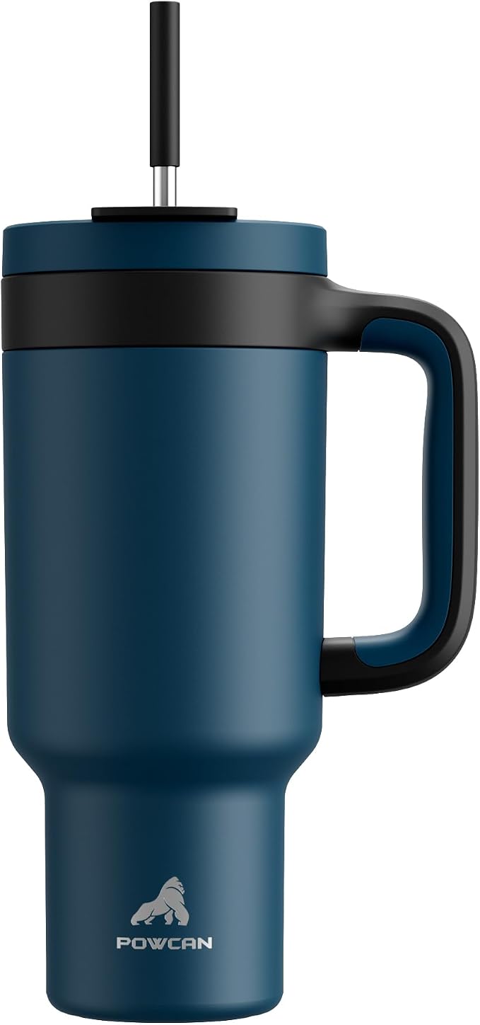 POWCAN 40 oz Tumbler with Handle, 2-in-1 Straw and Sip Lid, Leakproof, Dishwasher Safe, Insulated Stainless Steel Travel Coffee Mug, Keeps Cold for 34 Hours, Fits in Car Cup Holder (Deepsea) by POWCAN