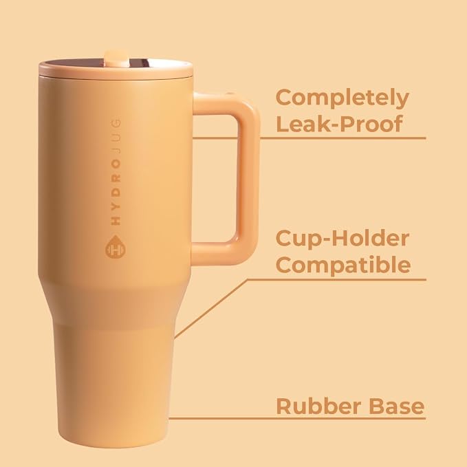 HydroJug Traveler - 32 oz Water Bottle with Handle & Flip Straw - Fits in Cup Holder, Leak Resistant Tumbler-Reusable Insulated Stainless Steel & Rubber Base - Gifts for Women & Men, Marigold - Image 2