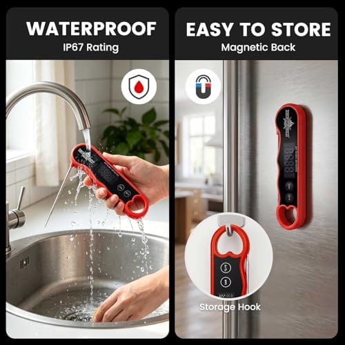 0.3s Fast Read Meat Thermometer – USB-C Rechargeable,Red - Image 5