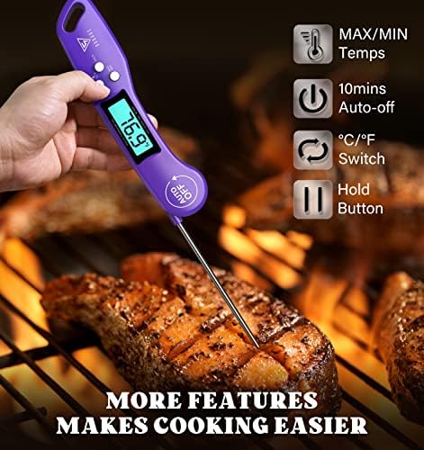 DOQAUS Meat Thermometer – Temperature Dial Thermometers for Cooking Backlight & Auto-Rotating Display, Kitchen Gadgets Essentials for BBQ Oven Grill Smoker Candy Purple - Image 3