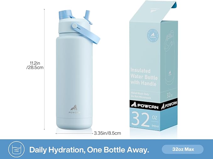POWCAN 32 oz Insulated Water Bottle with 2-in-1 Straw and Spout Lid, Keep Cold 24H, Leak-Proof, BPA-Free, Double Wall Stainless Steel Water Bottle for Sports, Gym, Travel, and School (Sea Breeze) - Image 5