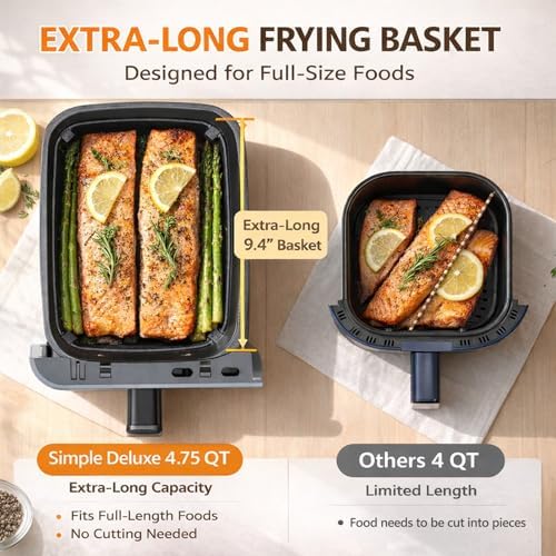 Simple Deluxe 9.5-Qt Dual Basket Air Fryer, 10-in-1 Digital Preset 1700W Airfryer, Sync Cook, Independent Temp Control, Shake Reminder, Nonstick Basket, Black - Image 4