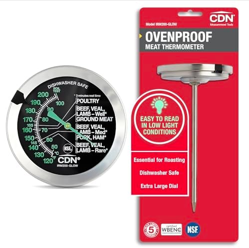 CDN Ovenproof Meat Thermometer – Glow Dial | ProAccurate® | 2" Easy-Read Dial | Waterproof, Recalibratable | For Oven Roasting, Poultry, Beef, BBQ | IRM200-GLOW by CDN-ComponentDesignNorthwestInc