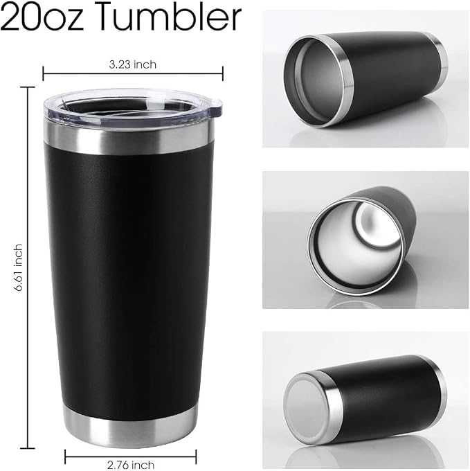 HASLE OUTFITTERS 20oz Tumblers Stainless Steel Mugs with Lid Double Wall Vacuum Insulated Coffee Cups for Cold & Hot Drinks (20oz-Black, 12 Pack) - Image 2