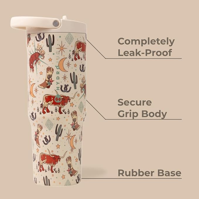 HydroJug Sport - Stainless Steel Tumbler with Straw, Vacuum Insulated, 32oz Leakproof Water Bottle, Ergonomic Design, Reusable, Dishwasher Safe, Rubber Base, Durable for Gym or Outdoors, Rodeo - Image 2
