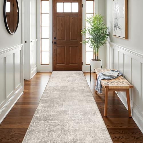 HAOYUNLAI 3x12 Hallways Runner Rugs: Soft Kitchen Rug Non-Slip Floor Mat with Rubber Backing Washable Non Shedding Soft Beside Carpet for Bedroom Abstract Home Decor Rug Runner(3x12,Beige/Cream - Image 4