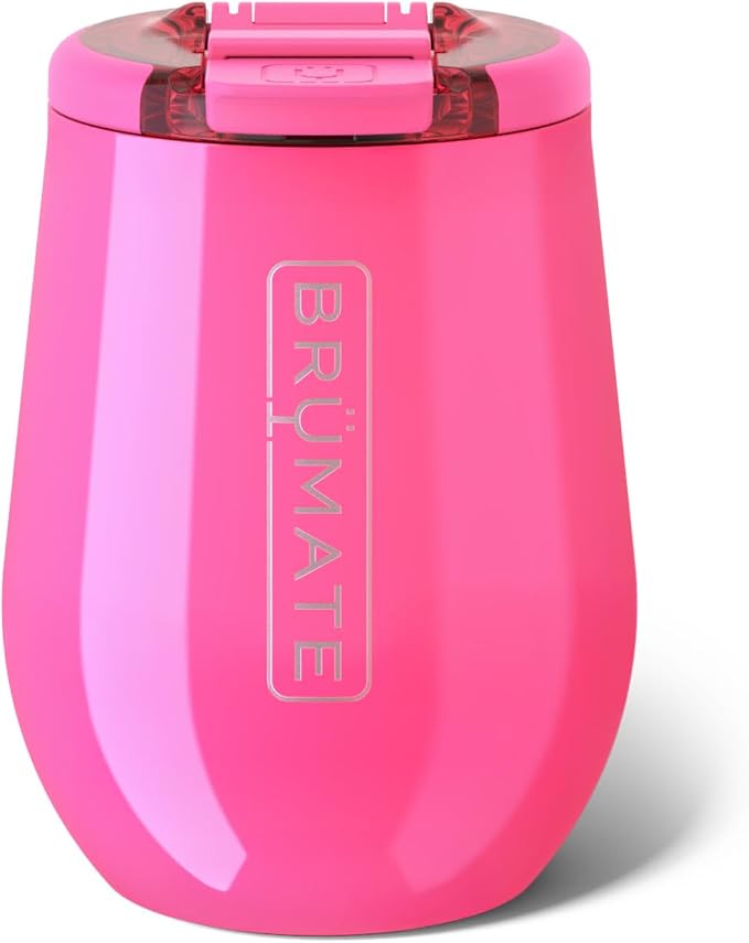 BrüMate Uncork'd 14oz 100% Leakproof Insulated Wine Tumbler | Locking Lid | Insulated Stainless Steel Wine Glass | Perfect For Travel & Outdoors | BPA-Free (Neon Pink) by Br%C3%BCMate