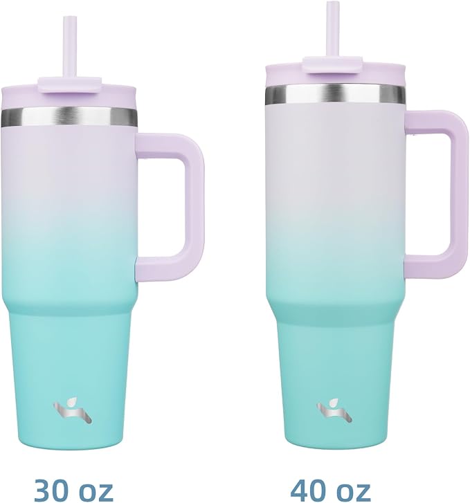 Konokyo 30 oz Tumbler with Handle and 2 Straws,2 in 1 Lid Insulated Water Bottle Stainless Steel Travel Coffee Mug,Lavender Green - Image 3
