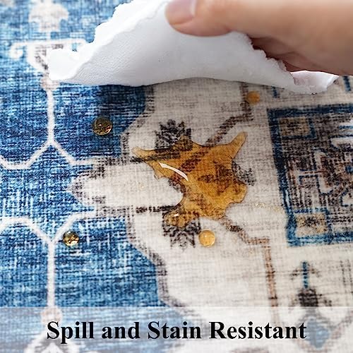 Hallway Washable Runner Rug - 2'6x12 Kitchen Rugs Entryway Rug Runner Vintage Soft Floor Mat Non Slip Indoor Farmhouse Carpet for Bathroom Living Room Bedroom (2'6''x12', Blue) - Image 5