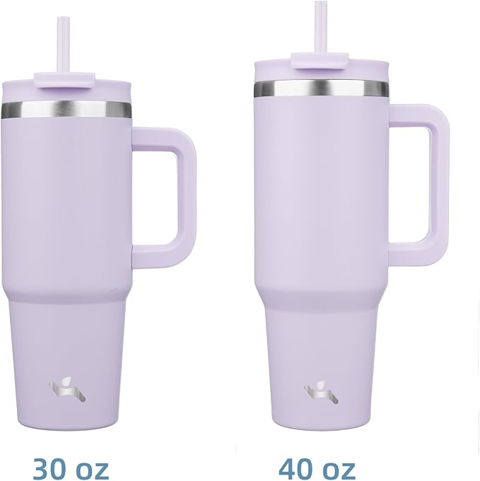 Konokyo 40 oz Tumbler with Handle and 2 Straws,2 in 1 Lid Insulated Water Bottle Stainless Steel Travel Coffee Mug,Wisteria - Image 3