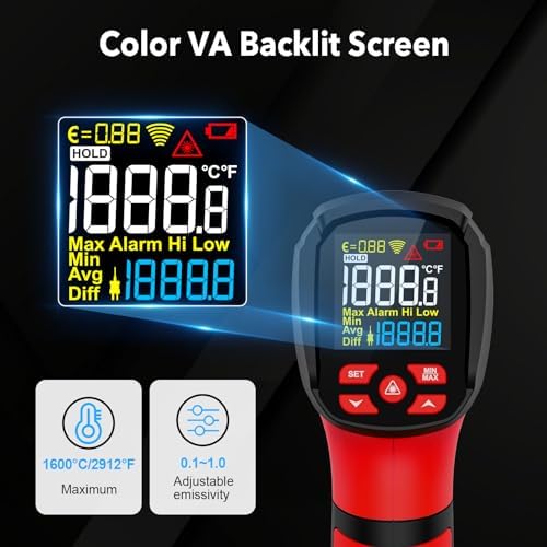 Infrared Thermometer Temperature Gun -40℉~2912℉, 50:1 Pyrometer Digital High IR Temp Thermometer Gun for Industrial Furnace Kiln Foundry Metal Casting Welding HVAC - Image 5