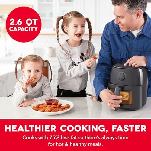 Dash 2.6QT Infrared Small Analog Air Fryer - Compact Mini Air Fryer with Ceramic Nonstick Coating, Viewing Window, Easy Dial Controls & Cool-Touch Handle - Dishwasher Safe Parts - Image 3