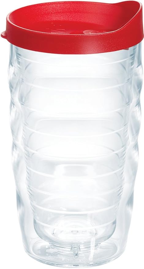 Tervis Clear & Colorful Lidded Made in USA Double Walled Insulated Tumbler Travel Cup Keeps Drinks Cold & Hot, 10oz Wavy, Red Lid by TervisTumblerCompany