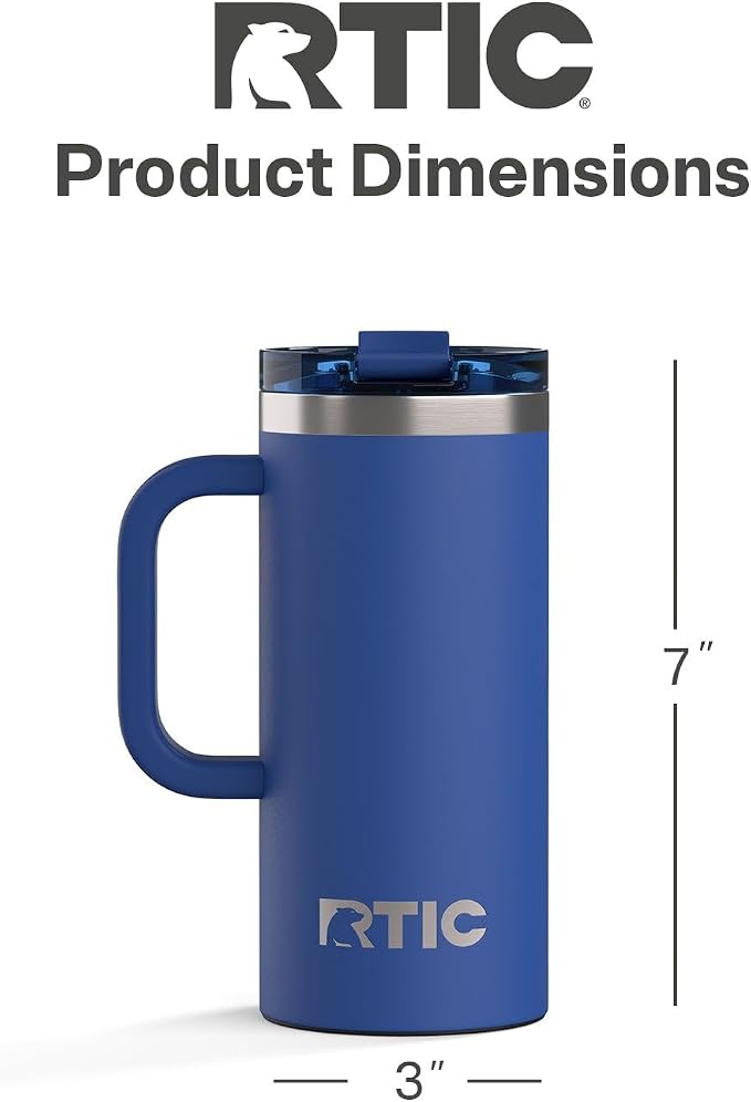 RTIC 16oz Road Trip Travel Mug with Lid and Handle, Ceramic Lined, Insulated, Stainless Steel, Metal, Double Wall Vacuum-Insulation, Portable Coffee, Tea Cup for Hot and Cold Drink, Cobalt - Image 4