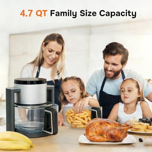 Simple Deluxe 4.7 Qt Glass Air Fryer, Non-Toxic 10-in-1 Digital Air Fryer with 360° Visible Glass Bowl, Nonstick & Dishwasher-Safe, Air Fry, Roast, Bake, Dehydrate, Fries, 1300W, Silver - Image 2