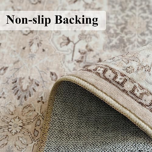 Living Room 4x6 Area Rugs: Vintage Farmhouse Washable Non-Slip Rug for Bedroom Dining Room Ultra Thin Soft Carpet for Nursery Kitchen Durable Low-Pile Neutral Floor Mat for Pet Owners(4x6 Beige) - Image 5
