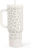 SANDJEST Leopard Tumbler with Handle, Insulated Cup Stainless Steel Travel Mug Cup, Gifts for Women Girl on Birthday Christmas, Cream Leopard, 40oz by SANDJEST