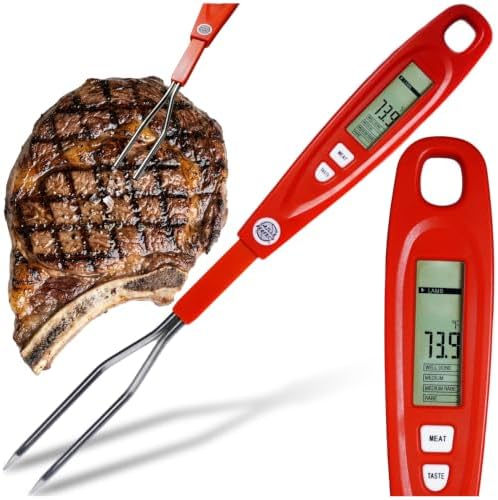 Digital Meat Thermometer Fork for Grilling & BBQ with Ready Alarm, Pro Temp Points for Quick Accurate Temperature on Steak, Pork, Chicken & Hot Grilled Food on Patio or Outside Kitchen by GrillePerfect