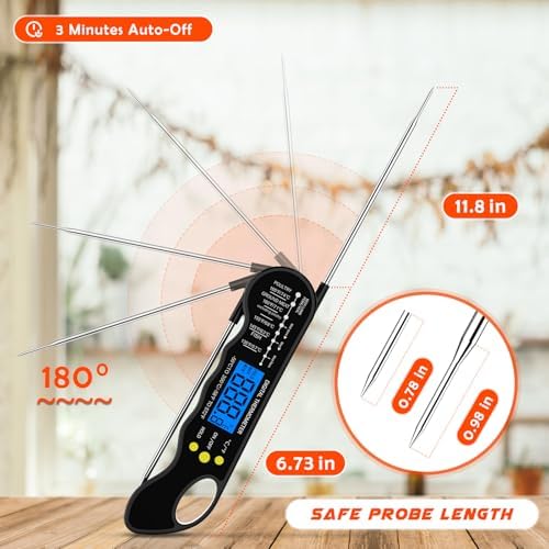 Instant Read Meat Thermometer, Fast & Accurate Digital Food Thermometer with Backlight, Waterproof & Magnet for Grilling, Cooking, BBQ, Smoker, Baking, and Candy Making (Black) - Image 5