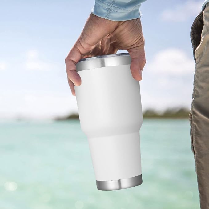 DOMICARE 30 oz Tumbler with Lid and Straw, Stainless Steel Tumblers Bulk, Insulated Vacuum Double Wall Travel Coffee Mug, Durable Powder Coated Tumbler Cups (White, 4) - Image 6