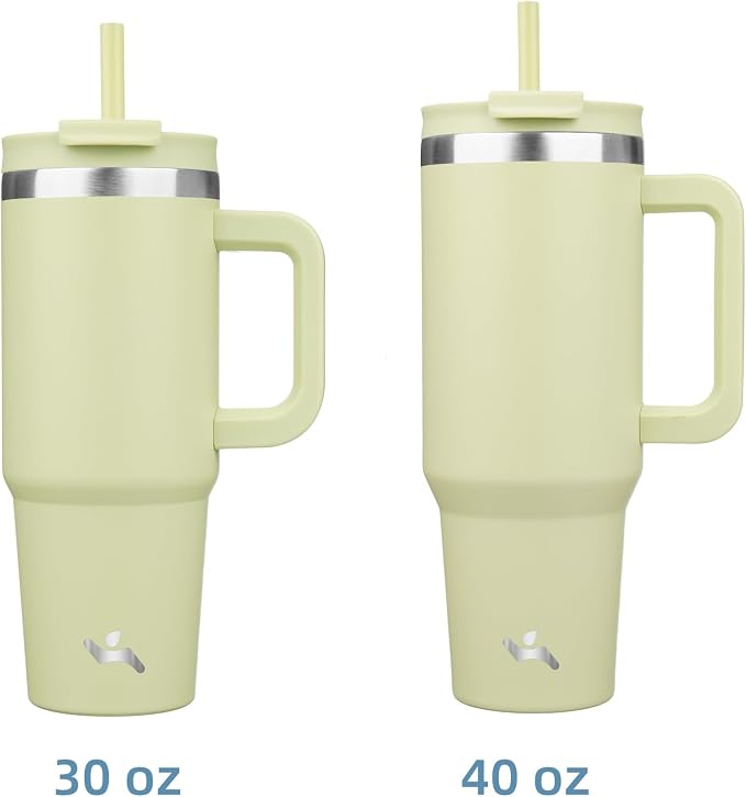 Konokyo 40 oz Tumbler with Handle and 2 Straws,2 in 1 Lid Insulated Water Bottle Stainless Steel Travel Coffee Mug,Macaron Green - Image 3