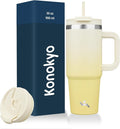 Konokyo 30 oz Tumbler with Handle and 2 Straws,2 in 1 Lid Insulated Water Bottle Stainless Steel Travel Coffee Mug,Lemon by Konokyo
