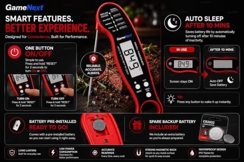 Digital Meat Thermometer Instant Read Fast & Accurate Waterproof Food Thermometer with Folding Probe & Backlit Display for Cooking, Grilling & BBQ Professional Kitchen Gift for Men, Dad, Husband - Image 4